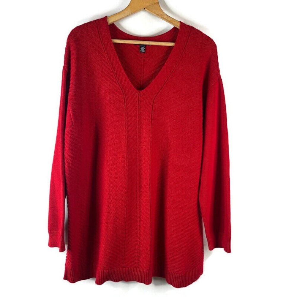 Ralph Lauren CHAPS Womens Tunic Pullover Sweater Size 2X Red V-Neck Long Sleeve